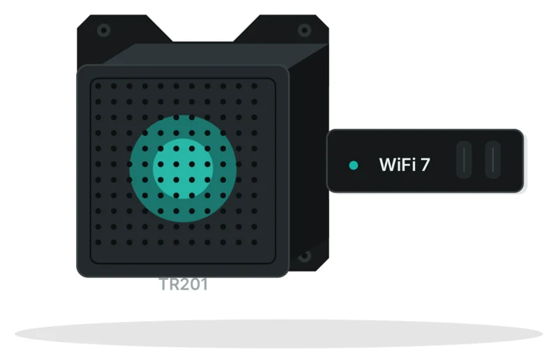 The Trantor SecureWiFi AP TR201 access point, alongside its WiFi 7 adapter